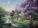 Thomas Kinkade Clocktower cottage painting